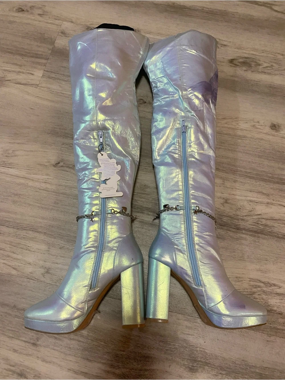 Sparkl Fairy Couture Iridescent Knee-High Platform Boots with Heart Chain- NWT